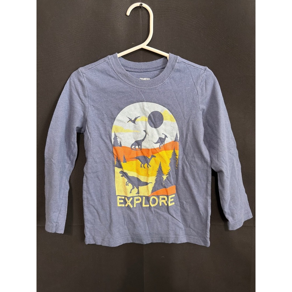 OshKosh Originals Long Sleeve Shirt 3T Blue Gorpcore Dinosaur Explore Graphic